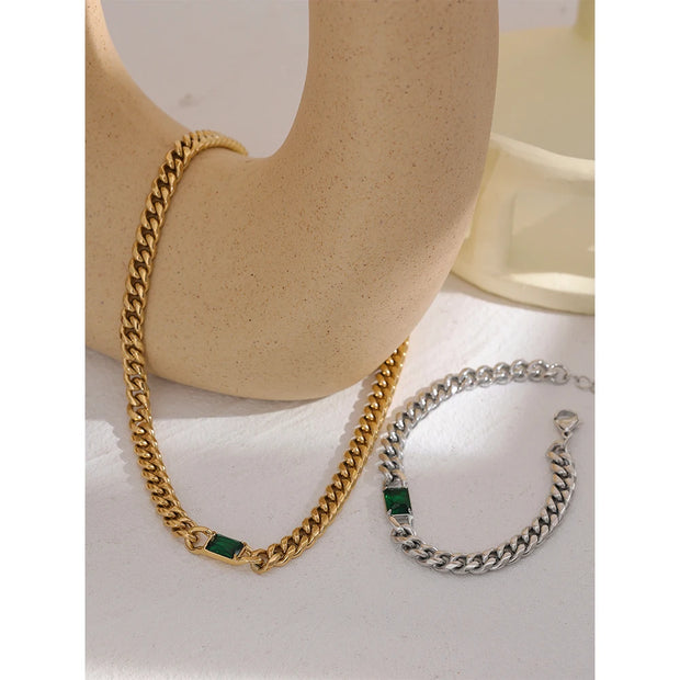 Green Cubic Zircon Clavicle Necklace