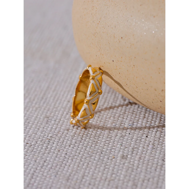 White Enamel Stainless Steel Open Gold Color Ring