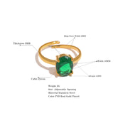 Emerald Green Cubic Zirconia Stainless Steel Open Ring