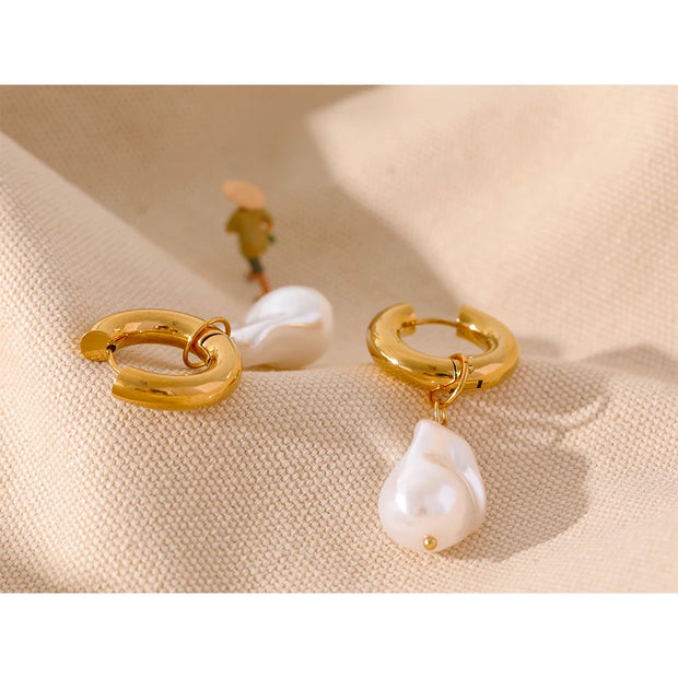 Vintage Baroque Pearl Hoop Earrings