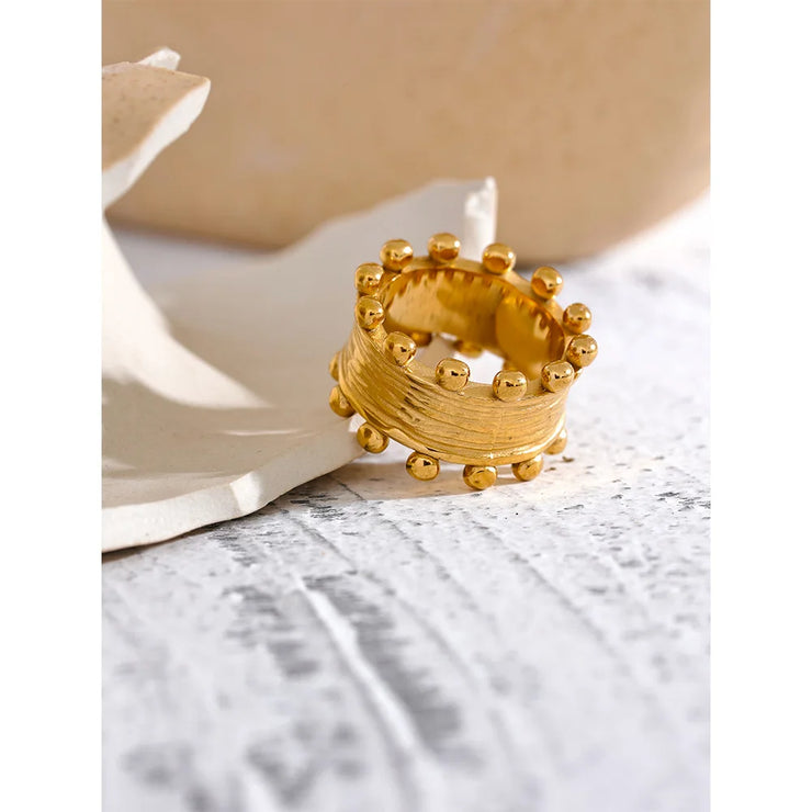 Women Statement Texture Gold Color Wide Ring