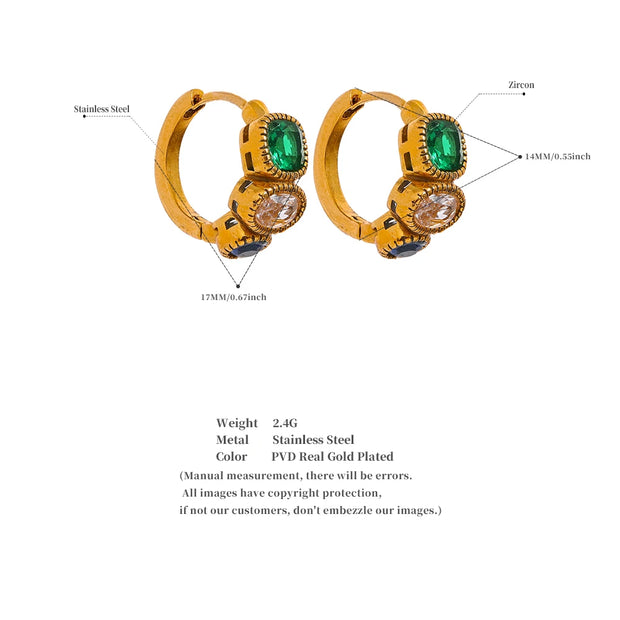 Green & White Zircon Hoop Earrings