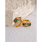 Green & White Zircon Hoop Earrings