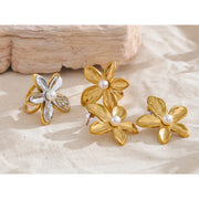 Flower Pearl Stud Earrings & Ring Set