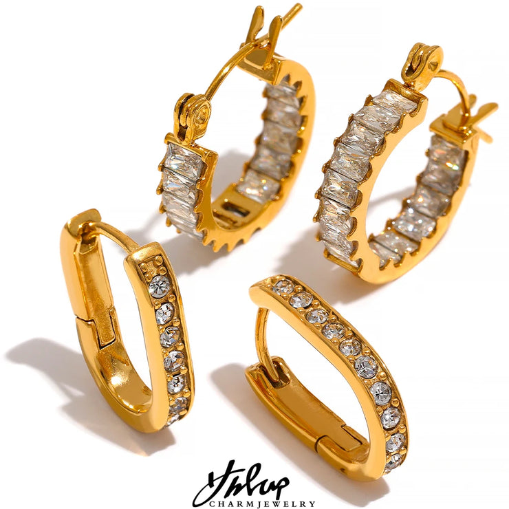 Gold Zirconia Hoop Earrings