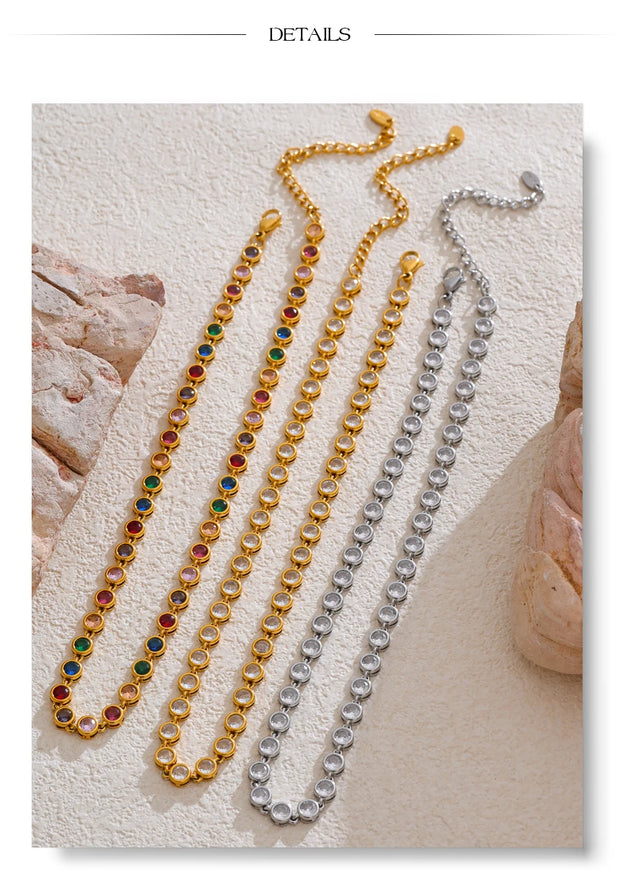 Colorful Cubic Zirconia Cast Chain Necklace & Bracelet