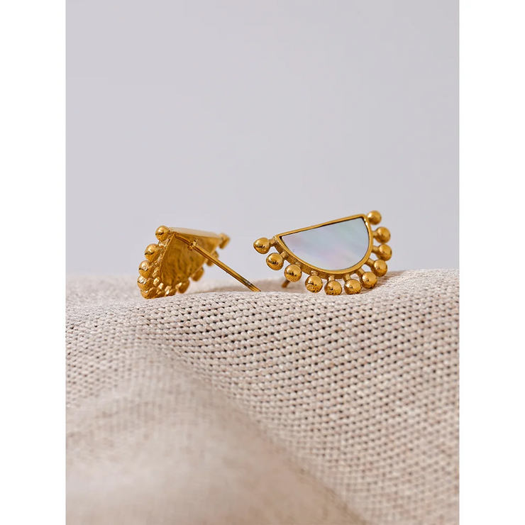 Gold Shell Fan Stud Earrings