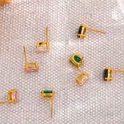 Green Geometric Stud Earrings