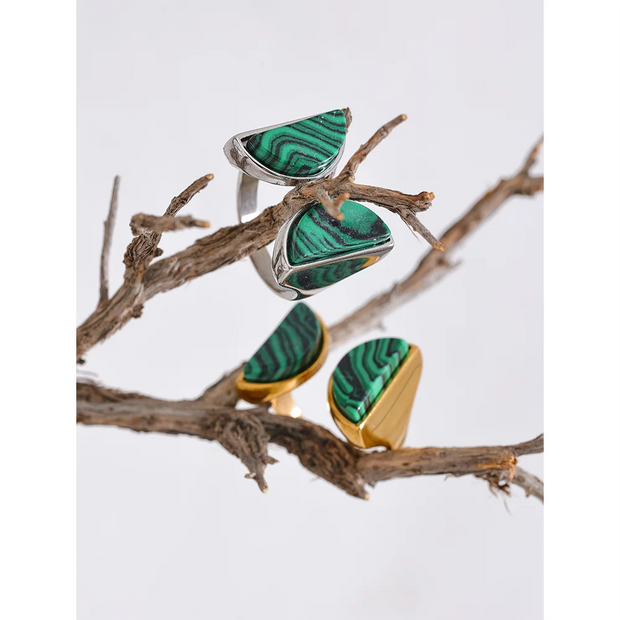 Green Natural Malachite Stone Wide Ring