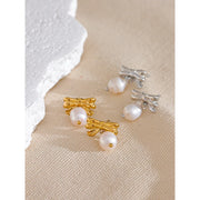 Korean Bow Knot Pearl Drop Earrings