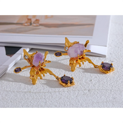 Purple Stone Butterfly Dangle Earrings