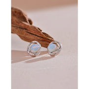 Fashion Natural Stone OPal Shell CZ Round Hollow Stud Earrings for Women S925 Sterling Silver Exquisite Chic Jewelry