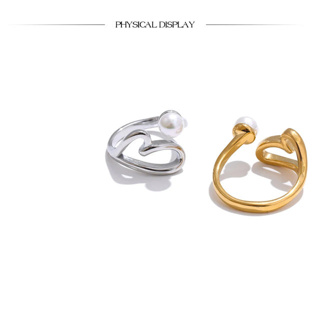 Heart Hollow Pearl Adjustable Ring