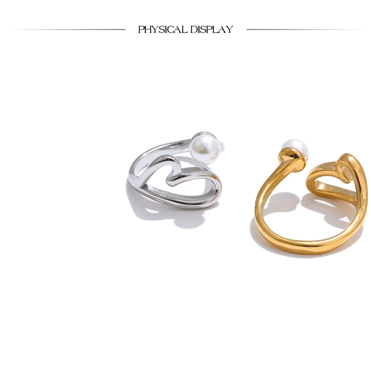 Heart Hollow Pearl Adjustable Ring