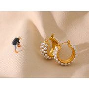 Tarnish-Free Pearl Huggie Earrings