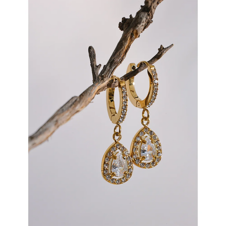 Shiny Zirconia Water Drop Earrings