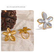 Flower Pearl Stud Earrings & Ring Set