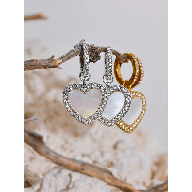 Zircon & Shell Heart Earrings