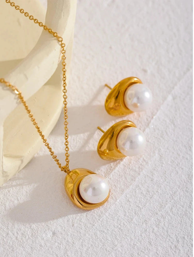 Golden Shell Pearl Stainless Steel Jewelry Set