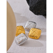 Statement Stainless Steel Square Stud Earrings Gold Silver Color Texture Metal Stripe Attractive Vintage Jewelry Women Evry Jewelry