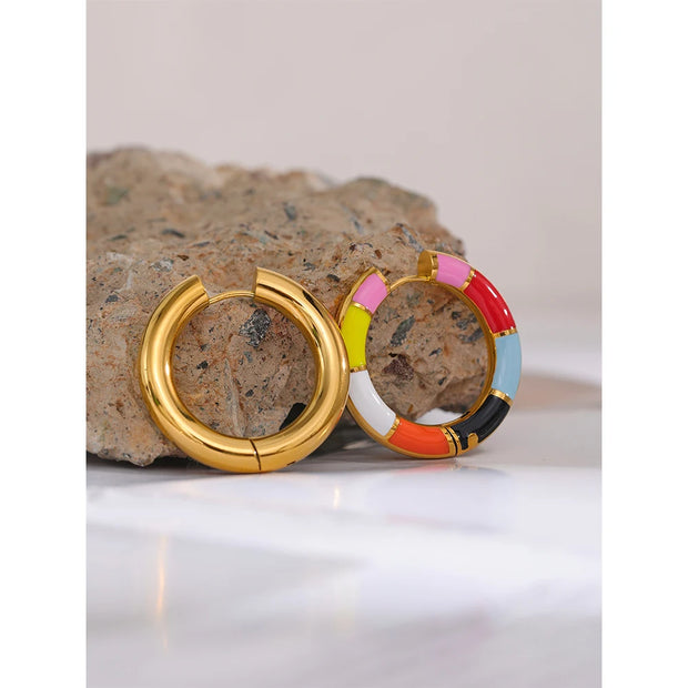 30mm Colorful Enamel Hoop Earrings