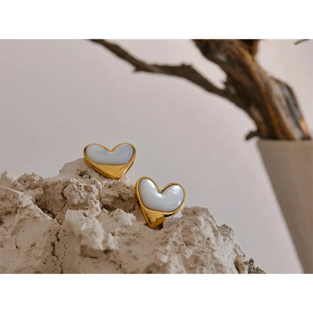 Gold Shell Heart Stud Earrings