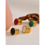 Stone Stainless Steel Gold Color Wide Ring Summer Trendy Fashion Jewelry Accessories Bijoux