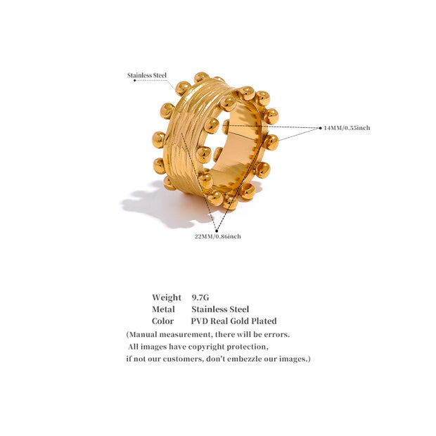 Women Statement Texture Gold Color Wide Ring