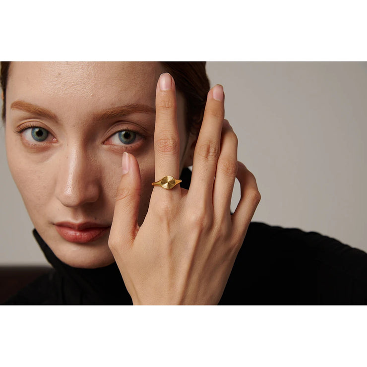 Metal Texture Golden Geometric Ring