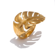 Stylish Design Stainless Steel Metal Leaf Leaves Open Ring Rust Proof Individualistic