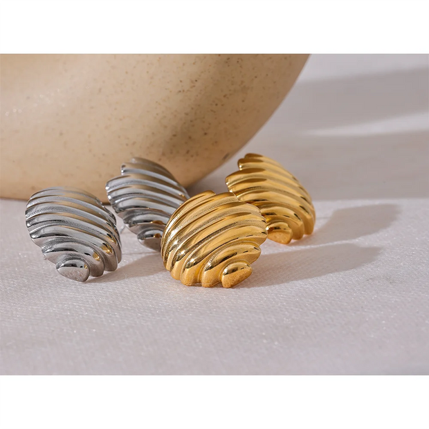 Geometric Stripe Metal Stud Earrings