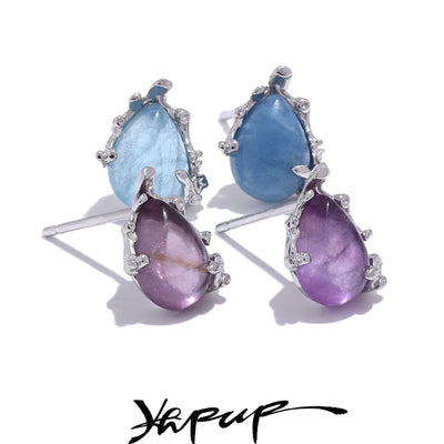 Sterling Silver Exquisite Natural Stone Aquamarine Amethyst Chic Stud Earrings  Fine Luxury Jewelry for Women Gift