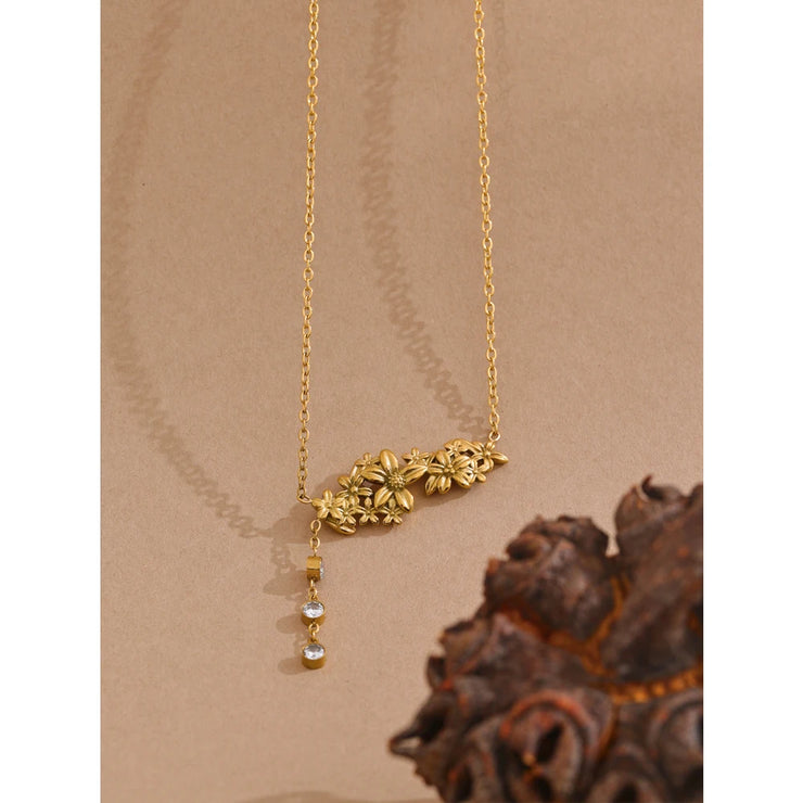 Flower Chain CZ Pendant Necklace