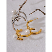 Imitation Pearls Geometric Huggie Earrings