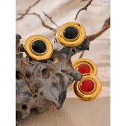 Red & Black Stone Stud Earrings