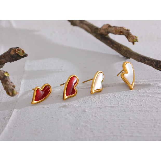 Red Agate Shell Heart Studs