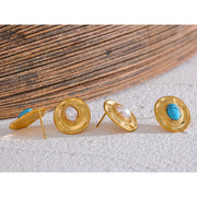 Turquoise Stone & Pearl Stud Earrings