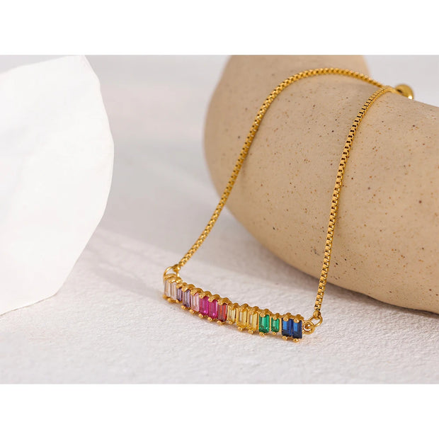 Rainbow CZ Adjustable Bracelet