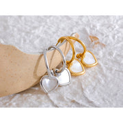 Shell Heart Drop Hoop Earrings