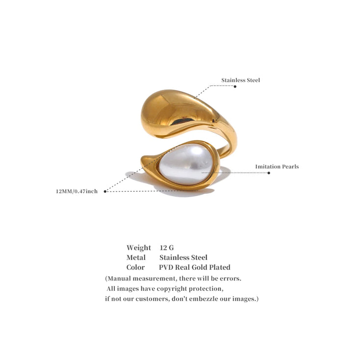 Imitation Pearl Water Drop Adjustable Ring