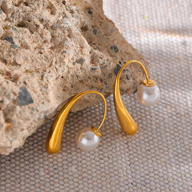 Gold Minimalist Pearl Hoops