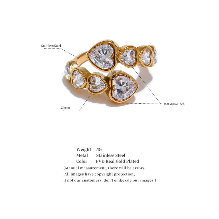 Cubic Zirconia Heart Fashion Open Ring