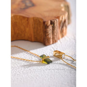 Olive Green Cubic Zirconia Chic Pendant Necklace