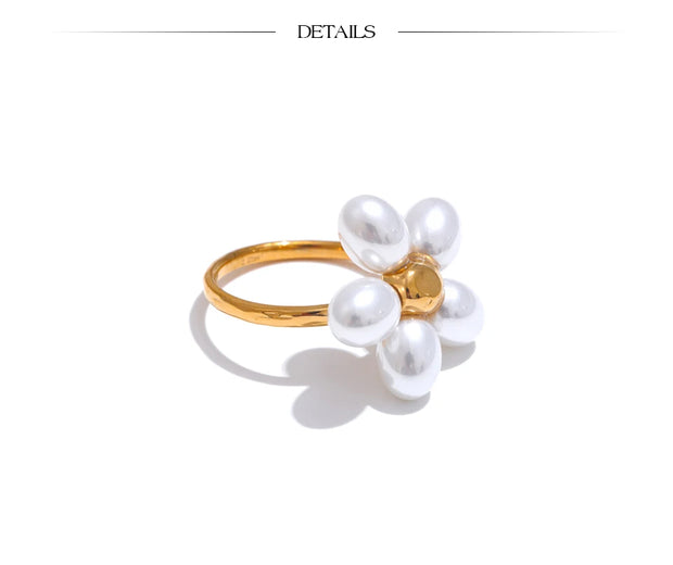 Pearl Flower Adjustable Ring