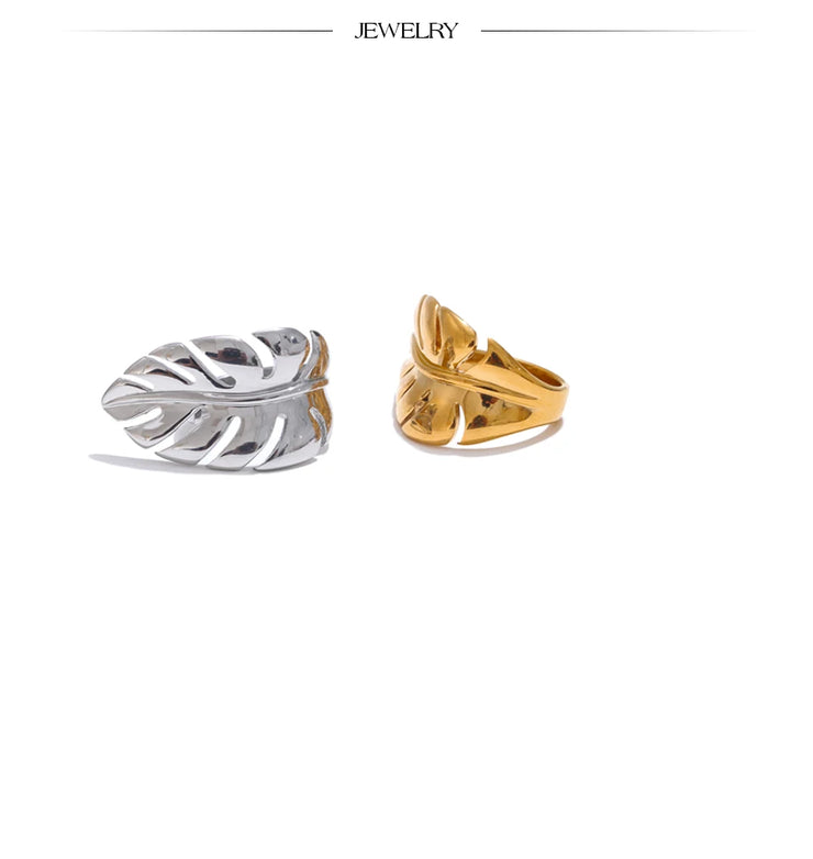 Stylish Design Stainless Steel Metal Leaf Leaves Open Ring Rust Proof Individualistic