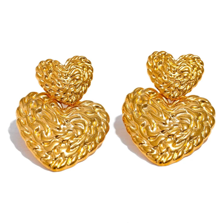 Double Heart Drop Earrings