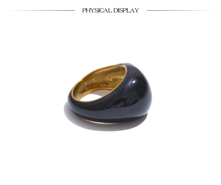 Black Enamel Geometric Ring