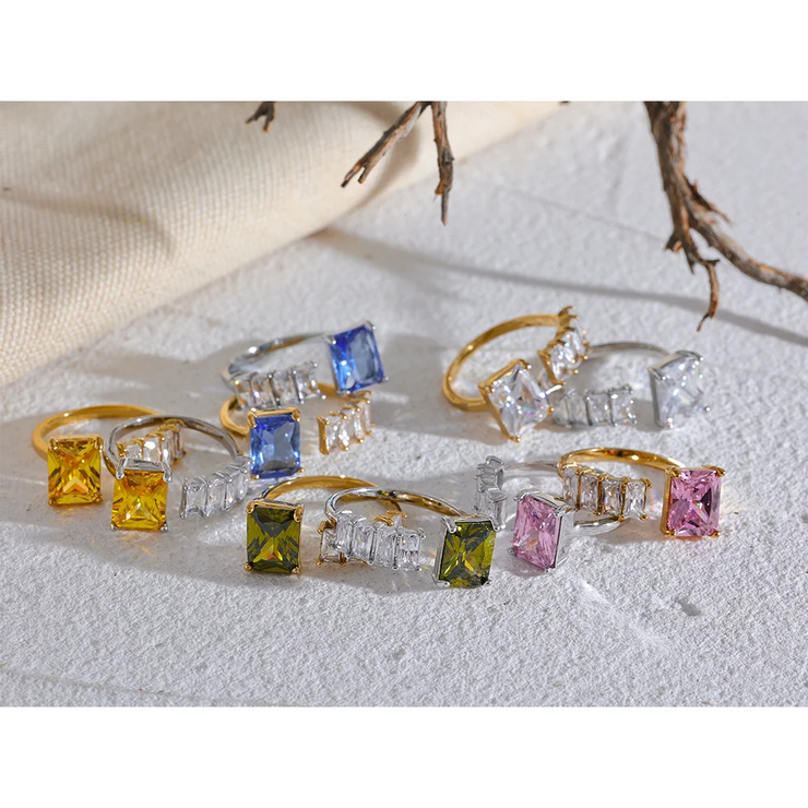 Colorful CZ Square Ring