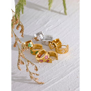 Multi-Color Floral Zircon Hoop Earrings