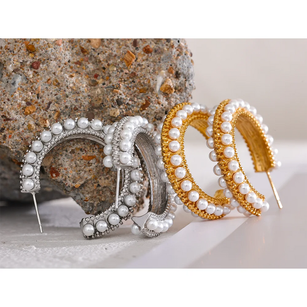 Elegant Pearl C-Hoop Earrings